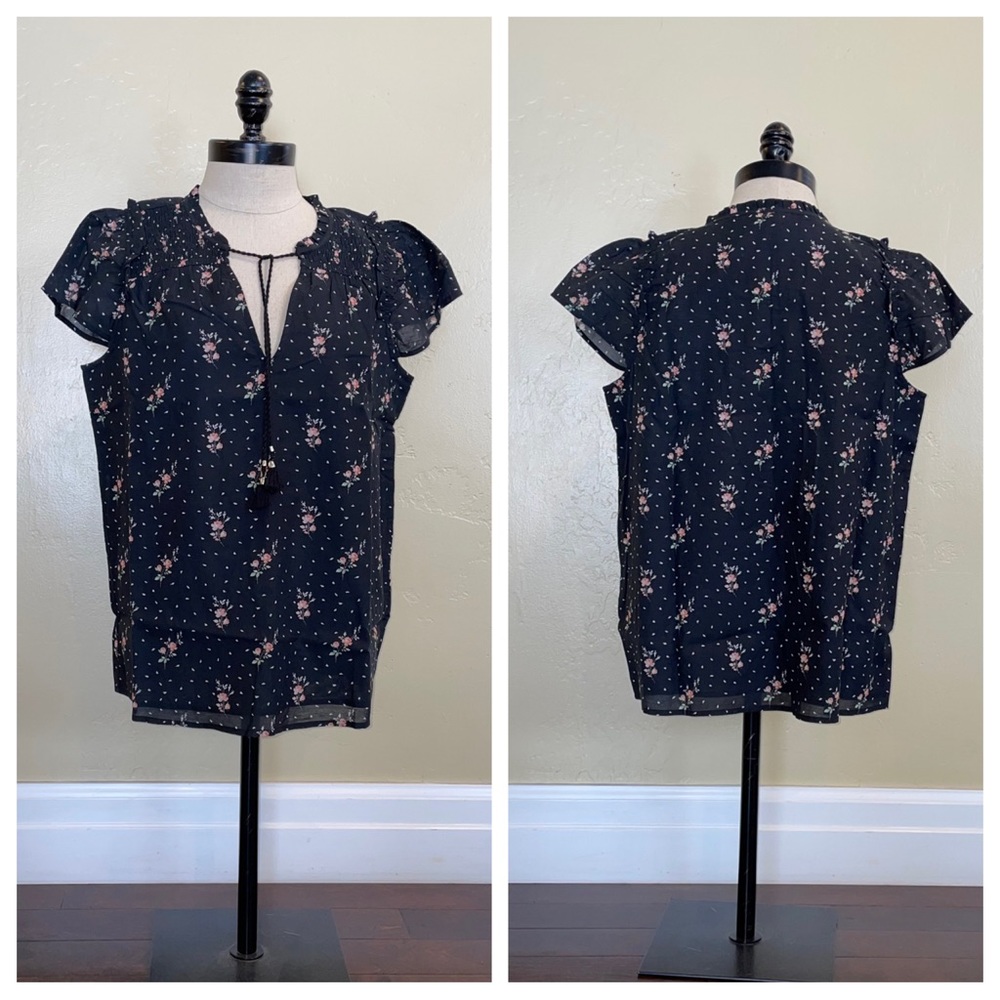 Paige Laramie Shale Western Rose Floral Top Black Size Medium